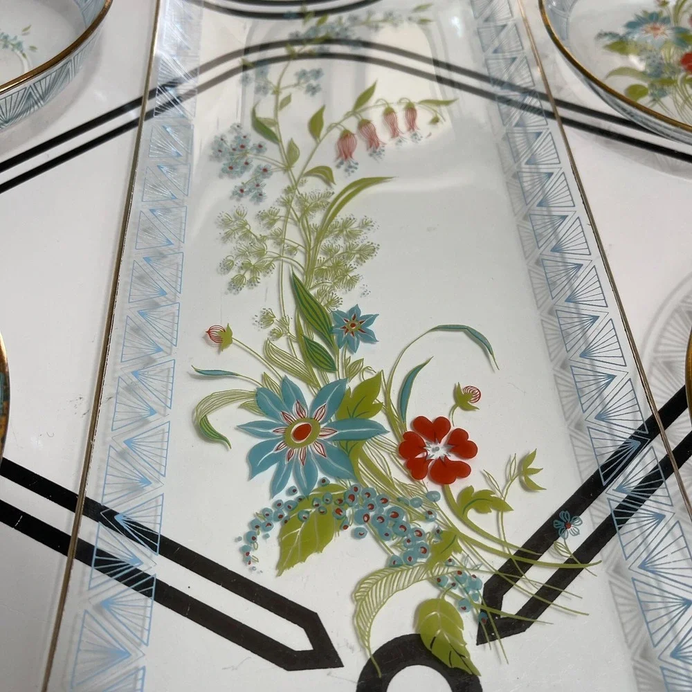 Mid Century Wildflowers Serving Tray, Bowls, & Plates‎ Set of 5
